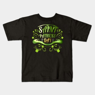 Green Hat And Shamrocks Logo For St Patricks Day Kids T-Shirt